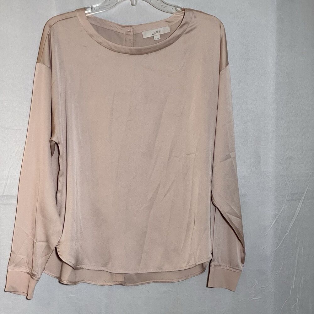 LOFT Blouse Womens Medium Pink Button Back Long Sleeve Lightweight Top Career
